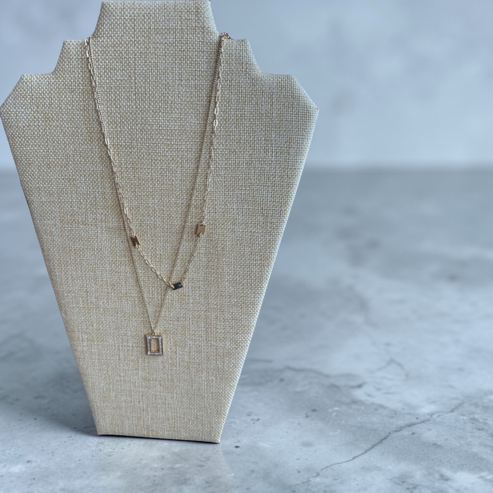 Layered Rectangle Pendant Necklace in Gold - Women Jewelry